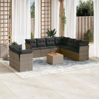 vidaXL 10-tlg. Garten-Sofagarnitur mit Kissen Grau Poly...