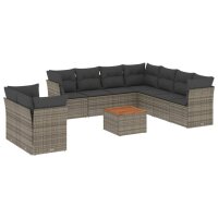 vidaXL 10-tlg. Garten-Sofagarnitur mit Kissen Grau Poly...