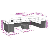 vidaXL 11-tlg. Garten-Sofagarnitur mit Kissen Schwarz Poly Rattan