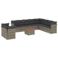 vidaXL 11-tlg. Garten-Sofagarnitur mit Kissen Grau Poly...