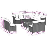 vidaXL 12-tlg. Garten-Sofagarnitur mit Kissen Grau Poly Rattan