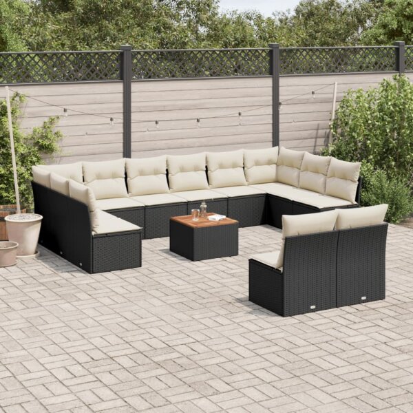 vidaXL 13-tlg. Garten-Sofagarnitur mit Kissen Schwarz Poly Rattan