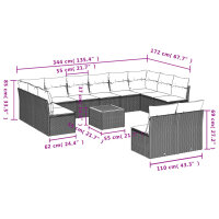 vidaXL 13-tlg. Garten-Sofagarnitur mit Kissen Schwarz Poly Rattan