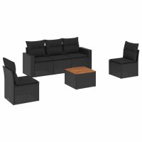 vidaXL 6-tlg. Garten-Sofagarnitur mit Kissen Schwarz Poly...