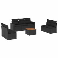 vidaXL 8-tlg. Garten-Sofagarnitur mit Kissen Schwarz Poly...