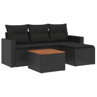 vidaXL 5-tlg. Garten-Sofagarnitur mit Kissen Schwarz Poly...