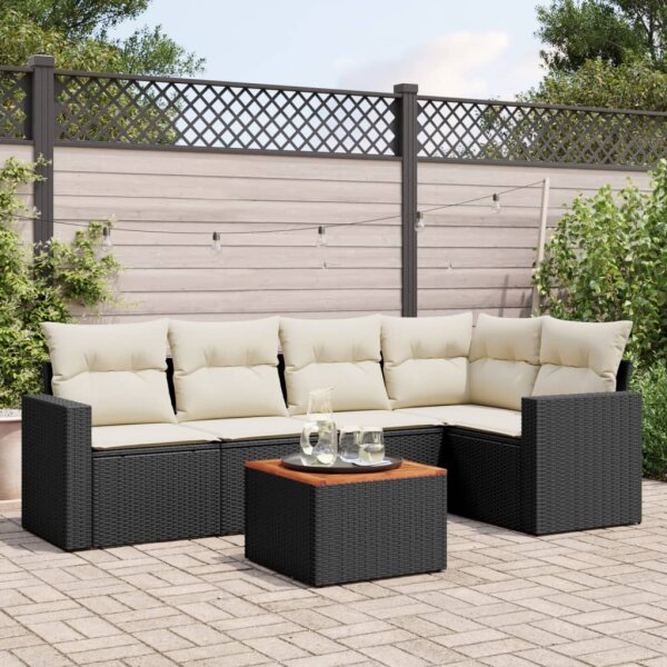 vidaXL 6-tlg. Garten-Sofagarnitur mit Kissen Schwarz Poly Rattan