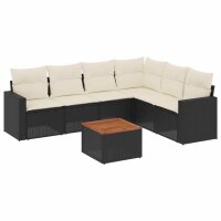 vidaXL 7-tlg. Garten-Sofagarnitur mit Kissen Schwarz Poly Rattan