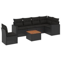 vidaXL 7-tlg. Garten-Sofagarnitur mit Kissen Schwarz Poly Rattan