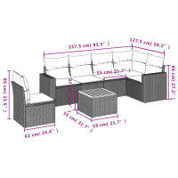 vidaXL 7-tlg. Garten-Sofagarnitur mit Kissen Schwarz Poly Rattan