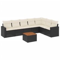 vidaXL 8-tlg. Garten-Sofagarnitur mit Kissen Schwarz Poly Rattan