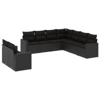 vidaXL 9-tlg. Garten-Sofagarnitur mit Kissen Schwarz Poly Rattan