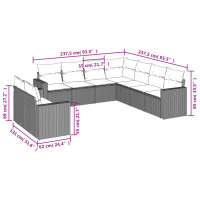 vidaXL 9-tlg. Garten-Sofagarnitur mit Kissen Schwarz Poly Rattan