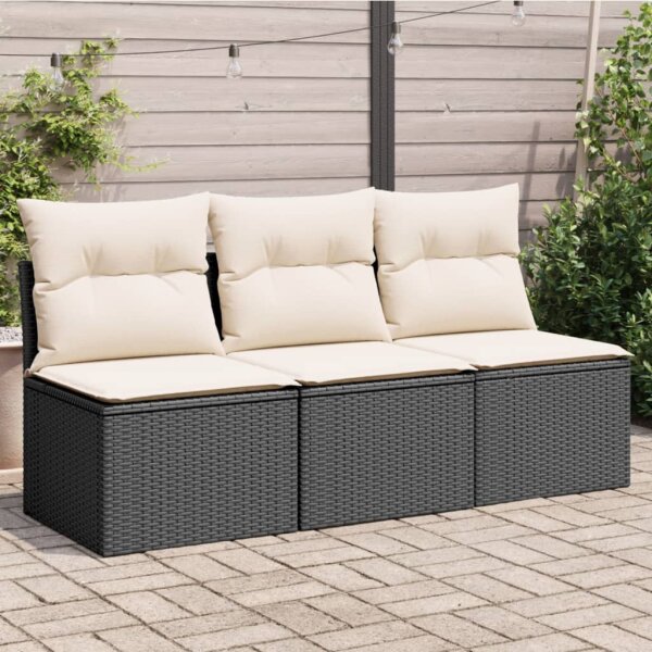 vidaXL Gartensofa mit Kissen 3-Sitzer Schwarz Poly Rattan