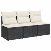 vidaXL Gartensofa mit Kissen 3-Sitzer Schwarz Poly Rattan