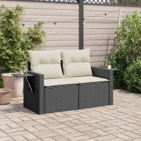 vidaXL Gartensofa mit Kissen 2-Sitzer Schwarz Poly Rattan