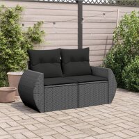 vidaXL Gartensofa mit Kissen 2-Sitzer Schwarz Poly Rattan