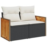 vidaXL Gartensofa mit Kissen 2-Sitzer Schwarz Poly Rattan