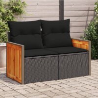 vidaXL Gartensofa mit Kissen 2-Sitzer Schwarz Poly Rattan