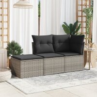 vidaXL Gartenhocker mit Kissen Grau 55x55x37 cm Poly Rattan