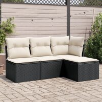 vidaXL 4-tlg. Garten-Sofagarnitur mit Kissen Schwarz Poly...