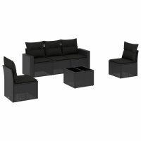 vidaXL 6-tlg. Garten-Sofagarnitur mit Kissen Schwarz Poly Rattan