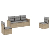 vidaXL 5-tlg. Garten-Sofagarnitur mit Kissen Beige Poly Rattan