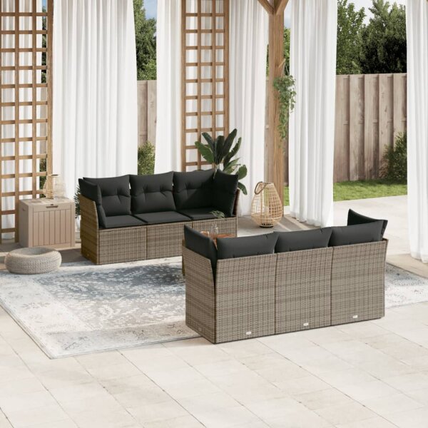 vidaXL 7-tlg. Garten-Sofagarnitur mit Kissen Grau Poly Rattan