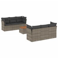 vidaXL 7-tlg. Garten-Sofagarnitur mit Kissen Grau Poly Rattan