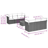 vidaXL 7-tlg. Garten-Sofagarnitur mit Kissen Grau Poly Rattan