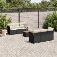 vidaXL 7-tlg. Garten-Sofagarnitur mit Kissen Schwarz Poly Rattan