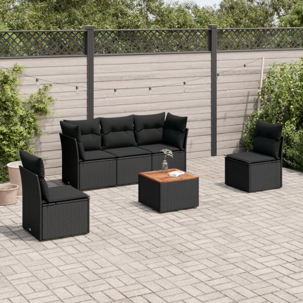 vidaXL 6-tlg. Garten-Sofagarnitur mit Kissen Schwarz Poly Rattan