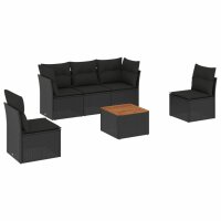 vidaXL 6-tlg. Garten-Sofagarnitur mit Kissen Schwarz Poly Rattan