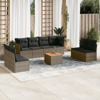 vidaXL 9-tlg. Garten-Sofagarnitur mit Kissen Grau Poly...