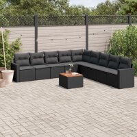 vidaXL 10-tlg. Garten-Sofagarnitur mit Kissen Schwarz Poly Rattan