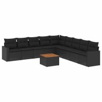 vidaXL 10-tlg. Garten-Sofagarnitur mit Kissen Schwarz Poly Rattan