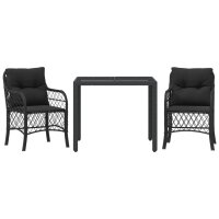 vidaXL 3-tlg. Bistro-Set mit Kissen Schwarz Poly Rattan