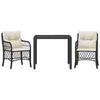 vidaXL 3-tlg. Bistro-Set mit Kissen Schwarz Poly Rattan