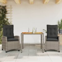 vidaXL 3-tlg. Garten-Essgruppe mit Kissen Grau Poly Rattan