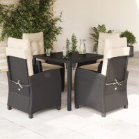 vidaXL 5-tlg. Garten-Essgruppe mit Kissen Schwarz Poly Rattan