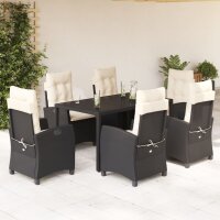 vidaXL 7-tlg. Garten-Essgruppe mit Kissen Schwarz Poly Rattan