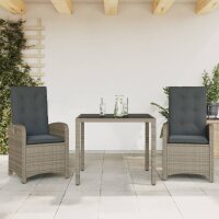 vidaXL 3-tlg. Garten-Essgruppe mit Kissen Grau Poly Rattan