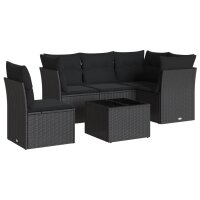 vidaXL 6-tlg. Garten-Sofagarnitur mit Kissen Schwarz Poly Rattan