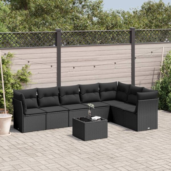 vidaXL 8-tlg. Garten-Sofagarnitur mit Kissen Schwarz Poly Rattan