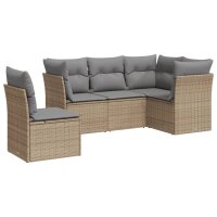 vidaXL 5-tlg. Garten-Sofagarnitur mit Kissen Beige Poly...