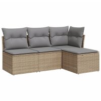 vidaXL 4-tlg. Garten-Sofagarnitur mit Kissen Beige Poly Rattan