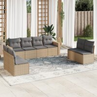 vidaXL 8-tlg. Garten-Sofagarnitur mit Kissen Beige Poly Rattan