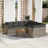 vidaXL 9-tlg. Garten-Sofagarnitur mit Kissen Grau Poly Rattan