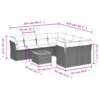 vidaXL 9-tlg. Garten-Sofagarnitur mit Kissen Grau Poly Rattan