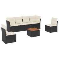 vidaXL 7-tlg. Garten-Sofagarnitur mit Kissen Schwarz Poly Rattan